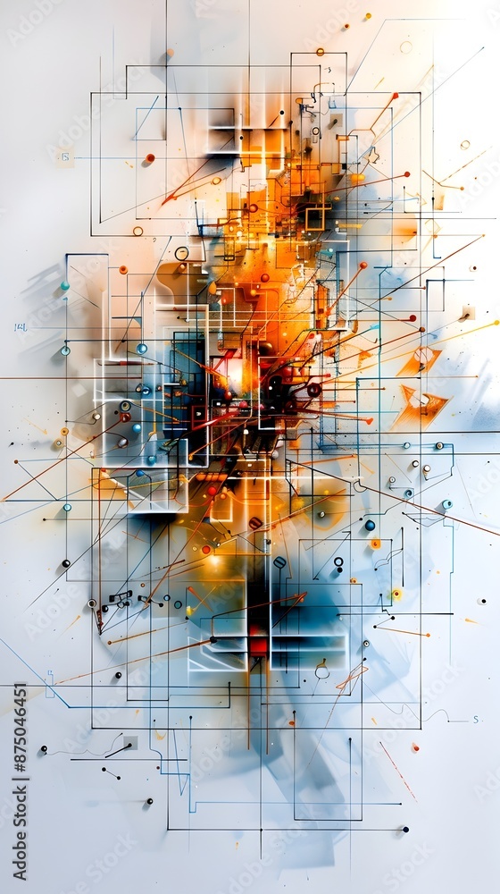 Poster dynamic abstract geometric composition with mirrored algebraic equations