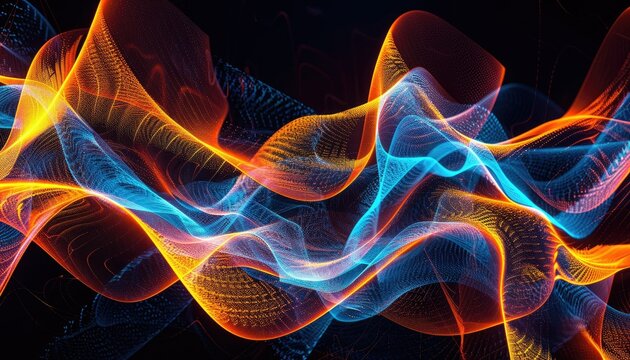 A vibrant display of undulating neon waves in shades of red and blue, creating a mesmerizing effect. AIG62 - Powered by Adobe