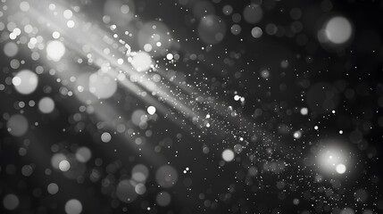 White dust element bokeh pattern flying overlay in a dark. Dust particle on black abstract background. 