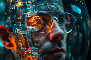 The concept of the work of a scientist with modern technology and artificial intelligence