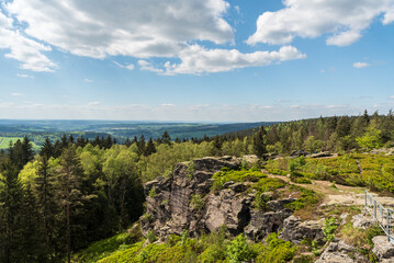 View from Vysoky kamen hill in westernmost part of Krusne hory mountains in Czech republic near borders with Germany