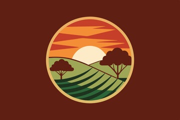 A modern design print of savana in circle for in two color vinery t-shirt vector illustration