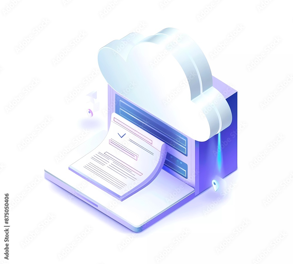 Aufkleber 3d vector icon of cloud server with document file, isometric view, white background