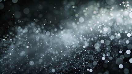Fototapeta premium White dust element bokeh pattern flying overlay in a dark. Dust particle on black abstract background. 