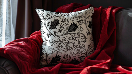 Pillows on the bed in the interior of the room.