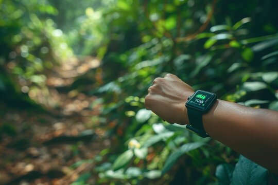Smartwatch in a Lush Green Forest