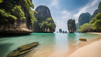 Fototapeta premium A beautiful tropical beach in Thailand nature view image Generated with Ai