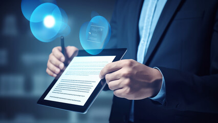 Financial and investment business planning, Businessman analyzing growth sales data graph on virtual screen.Digital online marketing, Businessman use laptop with advertising on website,ecommerce store