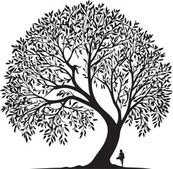 Willow Tree Silhouette Vector Art, vector black color silhouette