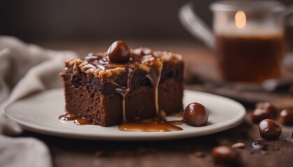 Obraz premium Homemade chestnut cake sweet vegan chocolate chestnut brownie
