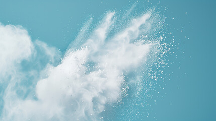 flying white powder on a blue background