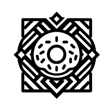 recommend clip art: Bagel, donut in decorative emblem ornament, Victorian, art deco, art nouveau, boho, bohemian,  folk, flourish