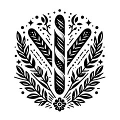 Baguette in decorative emblem ornament, Victorian, art deco, art nouveau, boho, bohemian,  folk, flourish