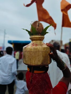Mauli pandharpur wari warkari carrying Kalash Tulsi Vrundavan Veena and Mrudang in the devotion of Lord Vitthala on the occasion of Aashadhi Eladashi