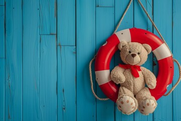 Summer time poster with teddy bear. Creative marketing material. 