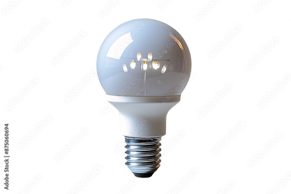 Poster a close-up view of a modern led light bulb with a white base and a transparent top, showcasing its s
