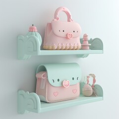 Adorable Handbags on Pastel Green Shelves