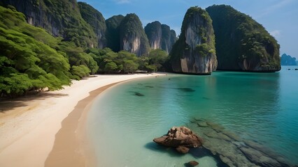 A beautiful tropical beach in Thailand nature view image Generated with Ai