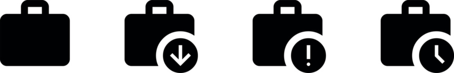 Work history alert update business icons. Fill style Editable icons. Vector illustration, briefcase, update, career, work in progress, timer.