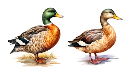 Duck, watercolor clipart illustration with isolated background.