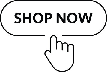 Black Shop Now Button with Hand Cursor Icon – Isolated Vector on White Background