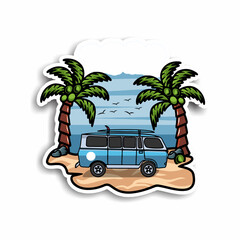 cool vector illustration of an old car on the beach