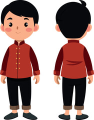 Fototapeta premium Cute Cartoon Boy in Traditional Red Outfit