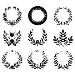round circle floral frame set vector isolated
