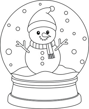 recommend clip art: Christmas Snow Globe With Snowman Outline Coloring Page