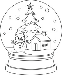 Christmas Snow Globe With Snowman Outline Coloring Page