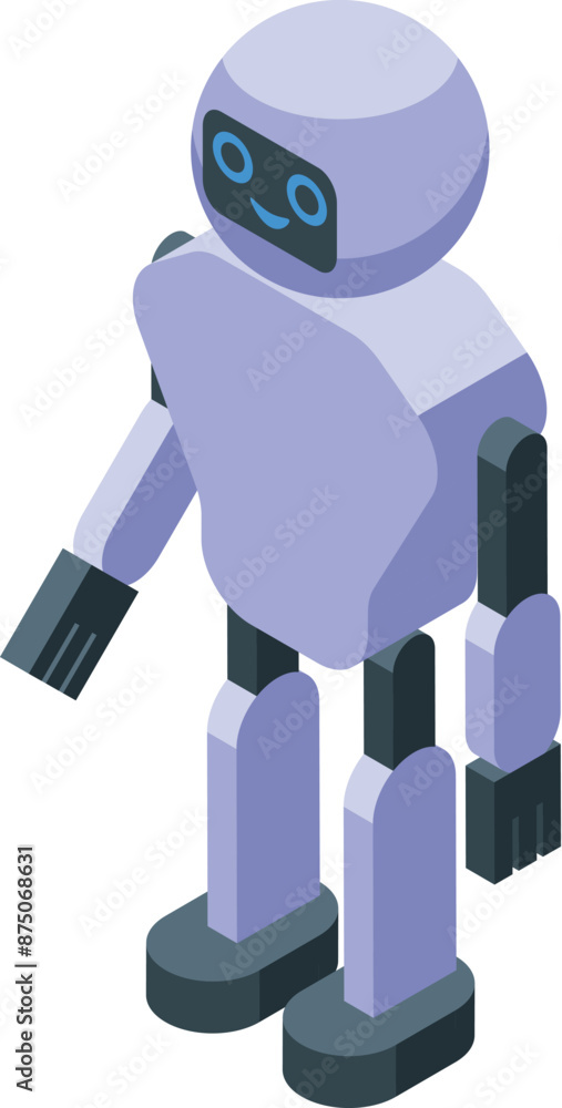 Poster 3d isometric icon of a white friendly robot standing and smiling