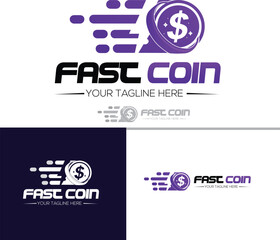 Fast coin logo design. Fast coin logo template. Fast Coin logo designs concept vector illustration.