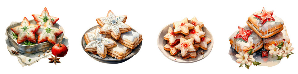 Collection of Christmas cookies in plate isolated on the transparent background