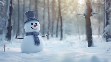 snowman standing in the field. selective focus Generative AI,