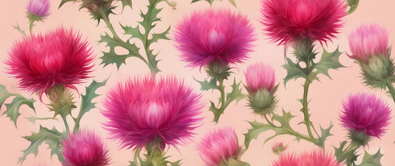 Floral seamless pattern with thistle field herbs.	