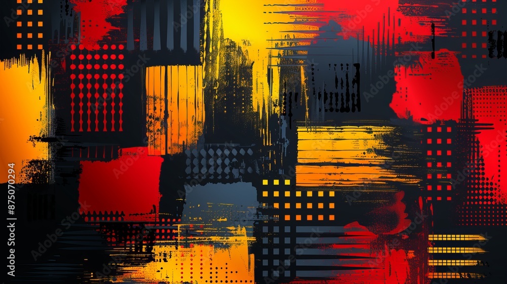 Poster colorful splash ink with geometric shape with black dots, abstract background with the colorful mesh