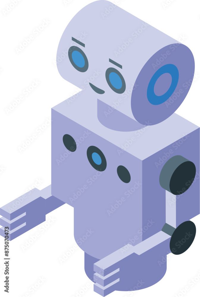 Poster white artificial intelligence robot smiling isometric view