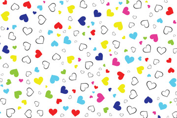 Seamless pattern with colorful hearts. Colorful hearts background For cards, wallpaper, background, wrapping paper, Valentine's Day, girls. Pattern isolated on white.