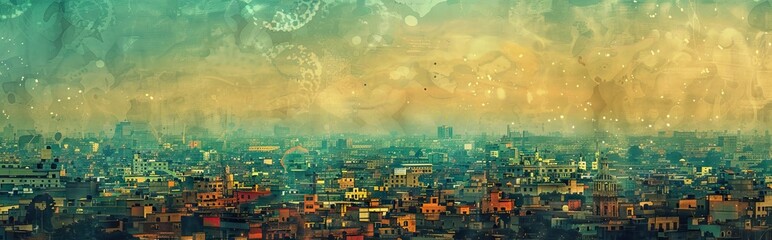 Fototapeta premium photo collage with an ancient city. Paper texture. AI generated illustration