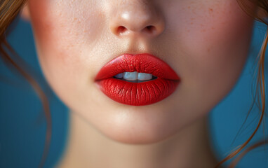 Close-Up of Red Lips with Makeup