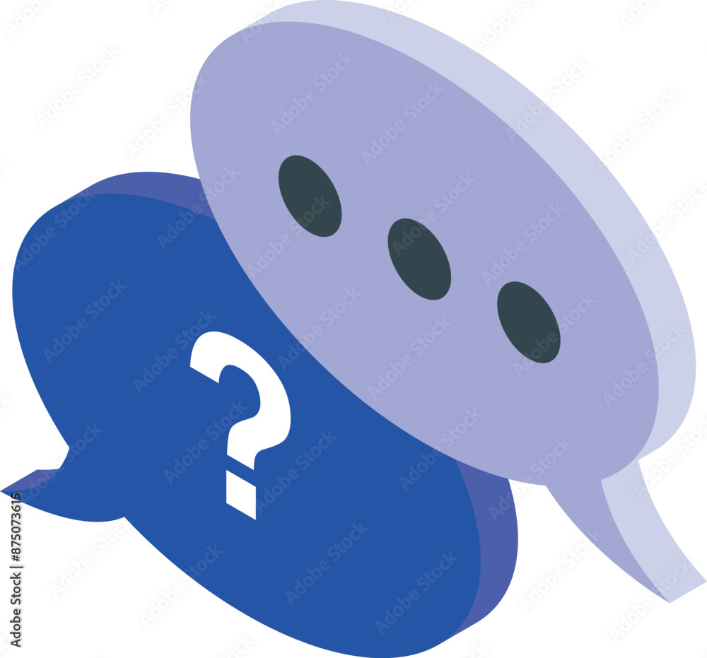 Poster two blue message bubbles overlapping, one containing a question mark and the other with ellipses, re