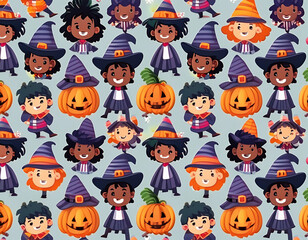 Spooky Halloween Kids Illustration: Trick-or-Treat Fun with Costumes and Candy