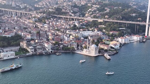 Istanbul, Turkey. Istanbul Canal, Grand Mecidiye Mosque, Bosphoros canal