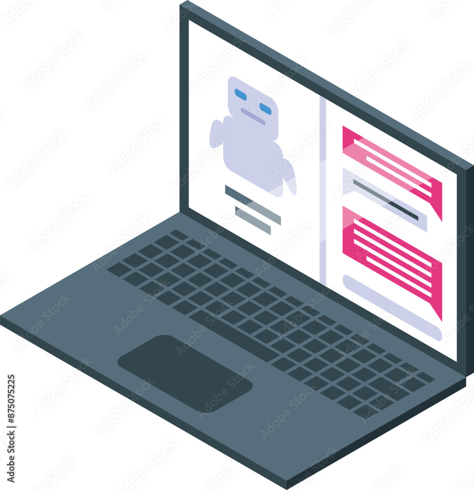 Poster chatbot is communicating on a laptop screen, using artificial intelligence to process language and r
