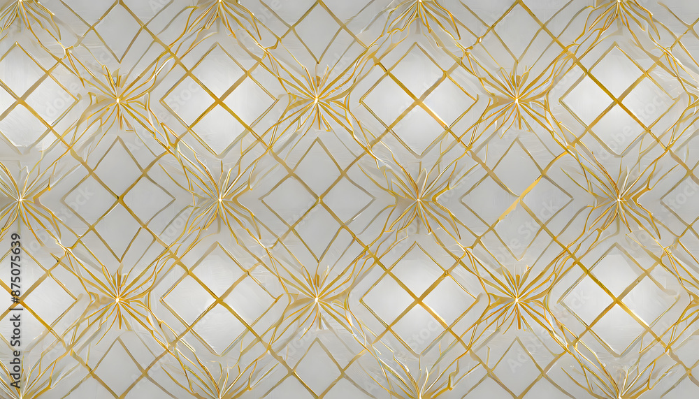 Poster  simple geometric vector seamless pattern with gold line background. Generative AI.