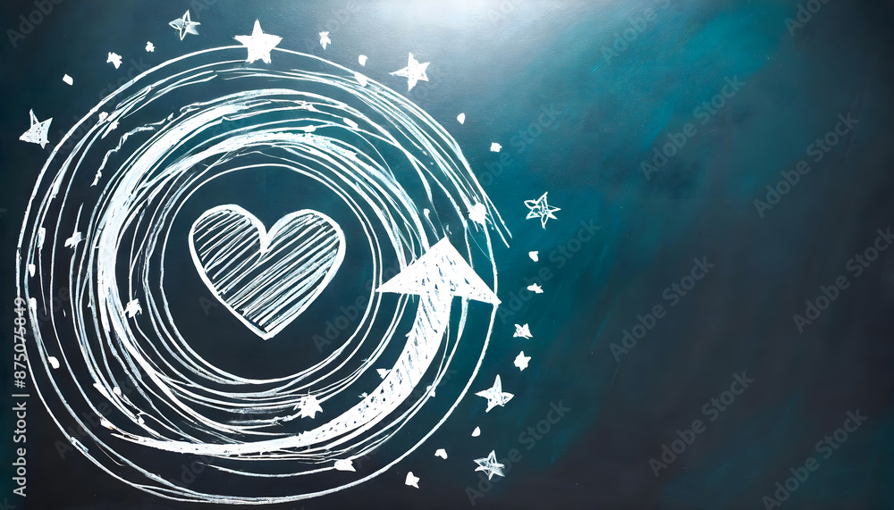 Poster sketch line arrow element, star, heart shape. hand drawn doodle sketch style circle backgrou. genera