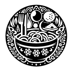 Bakso in decorative emblem ornament, Victorian, art deco, art nouveau, boho, bohemian,  folk, flourish
