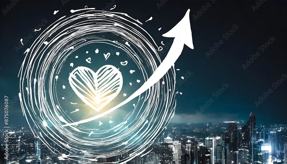 Poster sketch line arrow element, star, heart shape. hand drawn doodle sketch style circle backgrou. genera