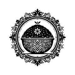 Obraz premium vegetable in decorative emblem ornament.