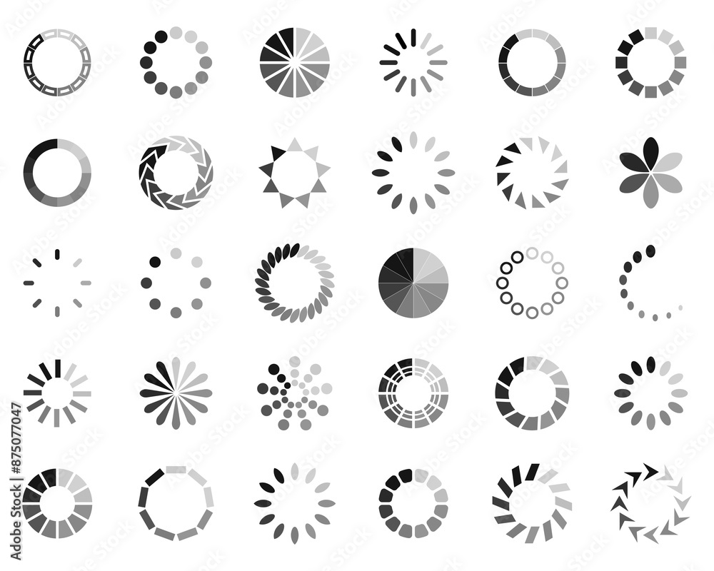 Aufkleber Loading circle bar icon collection. Buffer loader or progress load icons. Set of loading icons